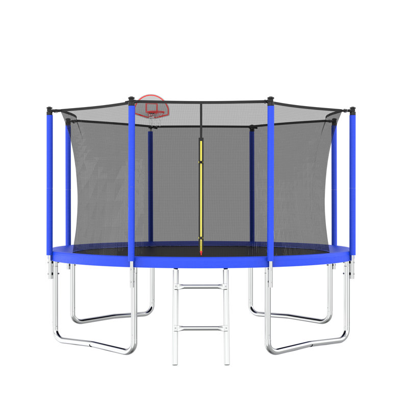 Trampoline 12 pi pour enfants et adultes avec panier et ballon de basketball, Bleu