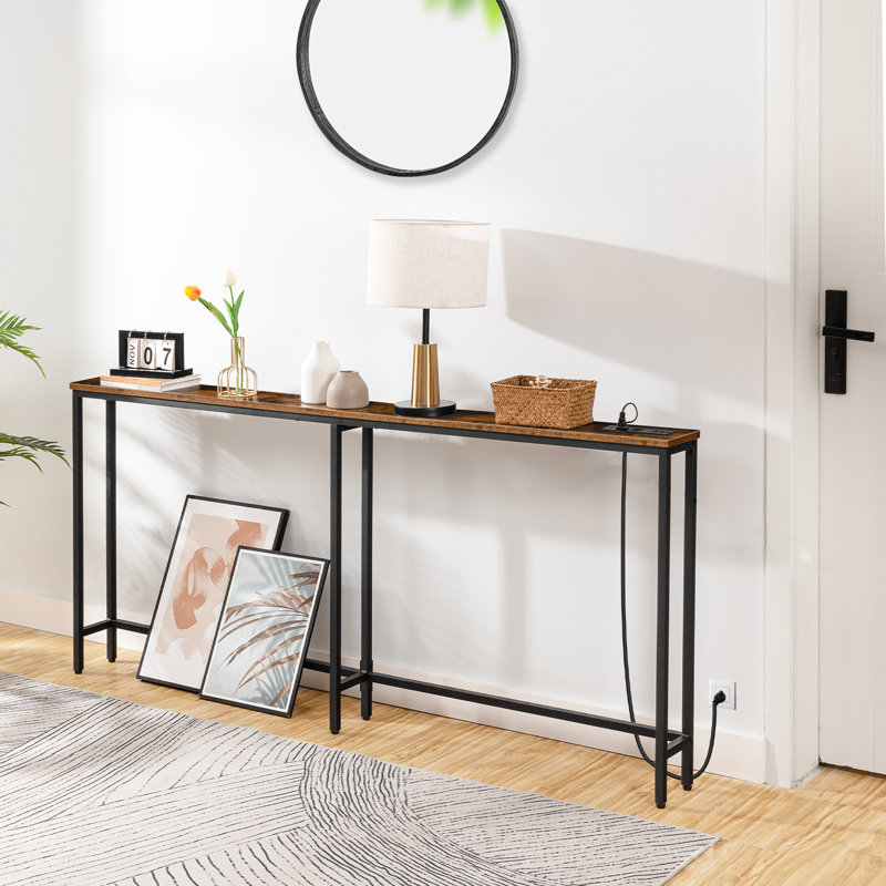 Castiglione Console Table Sofa Table with Power Outlet, 31.5" H x 70.9" W x 5.9" D, Brown
