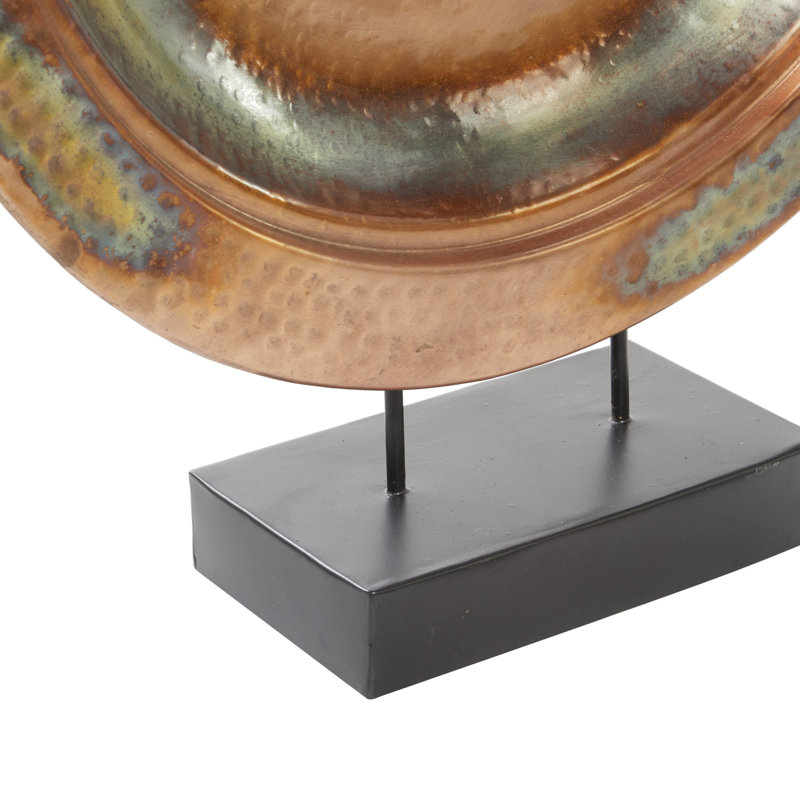 Mahurin Copper Metal Plate Large Weathered Disk Decorative Sculpture with Elevated Black Stand