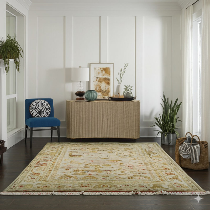 Beige Hand Knotted Area Rug