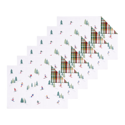Ensemble de 6 napperons réversibles Alpine Skiers Sports d'hiver