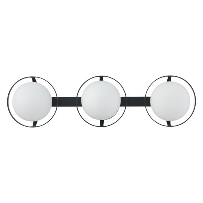 Éclairage pour meuble-lavabo noir mat 3 lumières avec abat-jour en verre opale gravé 24 pouces Scottsburg