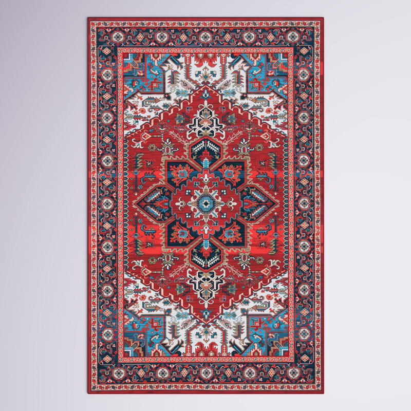 Tapis oriental rouge / bleu Sonia, Rectangle 6 pi x 9 pi