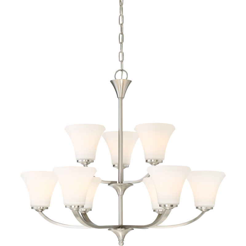 Lustre à 9 lumières avec abat-jour Bertelli, Nickel brossé