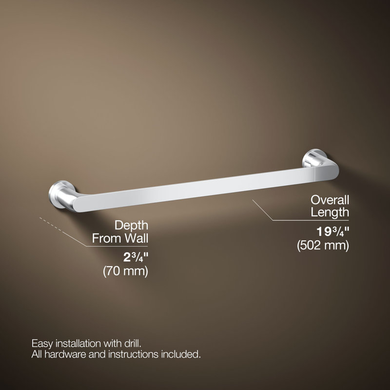 Avid Towel Bar, 18"W, Polished Chrome