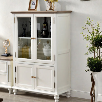 Retro Solid Walnut Sideboard with Tempered Glass