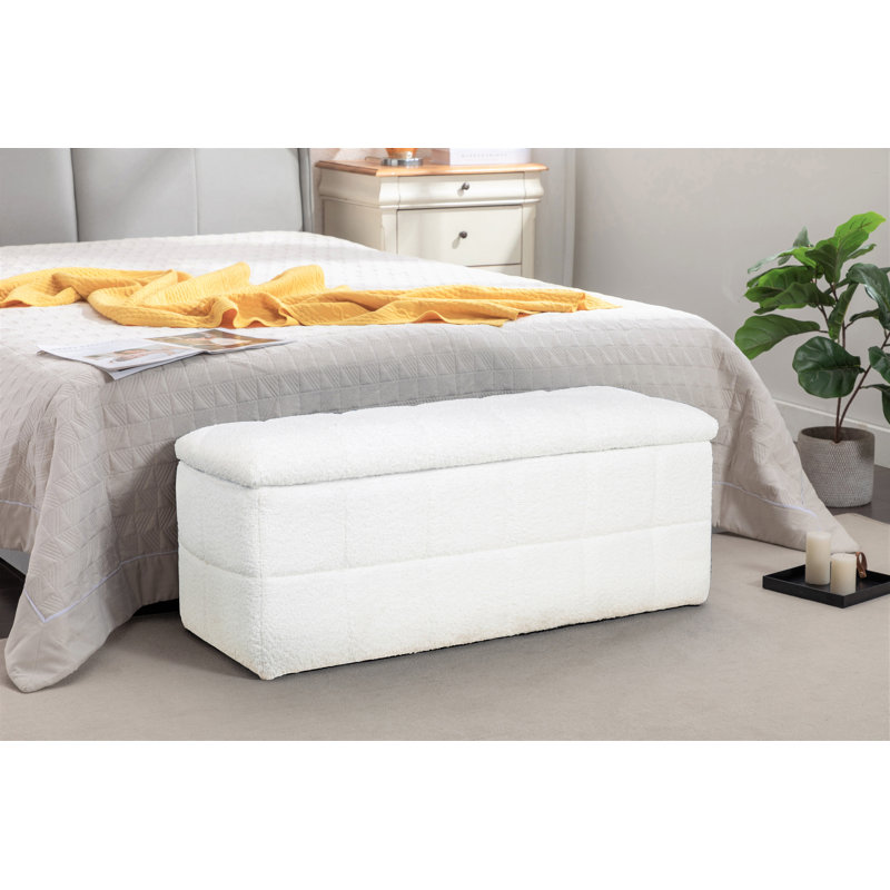 Lawona Sherpa Fabric Storage Ottoman Bench, White