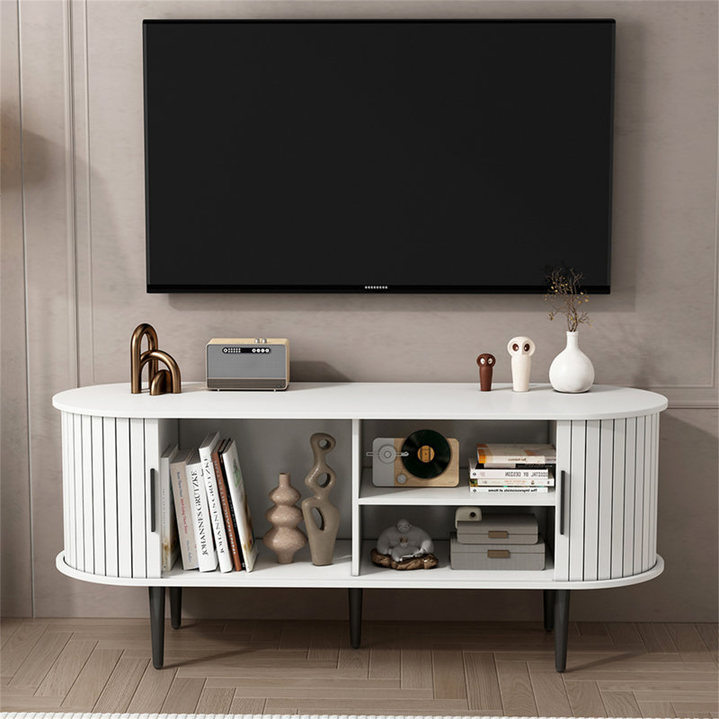 Meuble télé, Blanc/Noir, Blanc