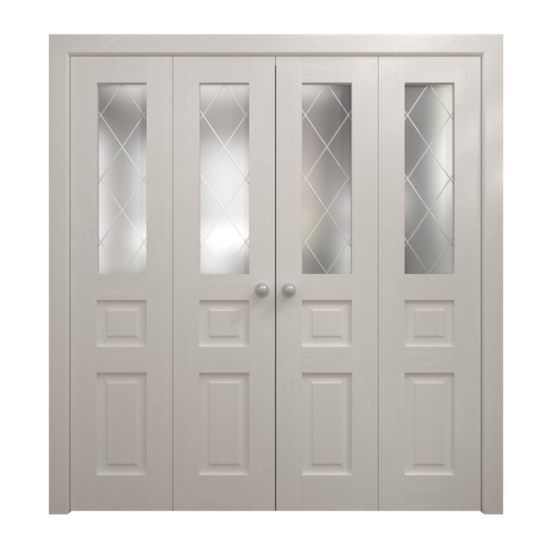Portes coulissantes doubles pliantes pour placard 72 x 84 pouces Ego 5011 en chêne blanc peint, rails robustes, moulures, garnitures, quincaillerie, bois massif, portes de placard de chambre à coucher