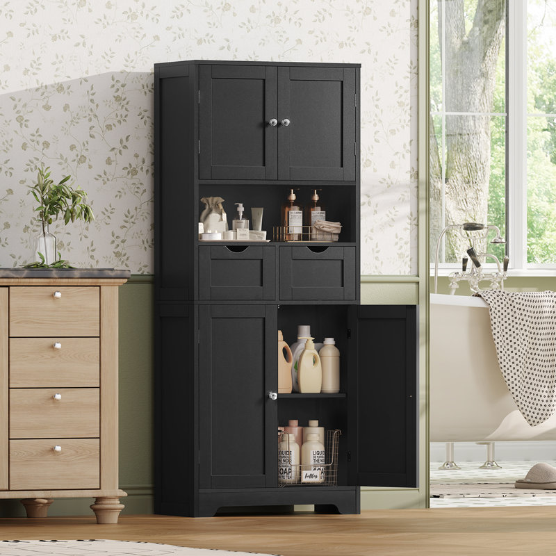 Maydelle Storage Cabinet, Bathroom Storage Cabinet With 2 Cabinet, Black