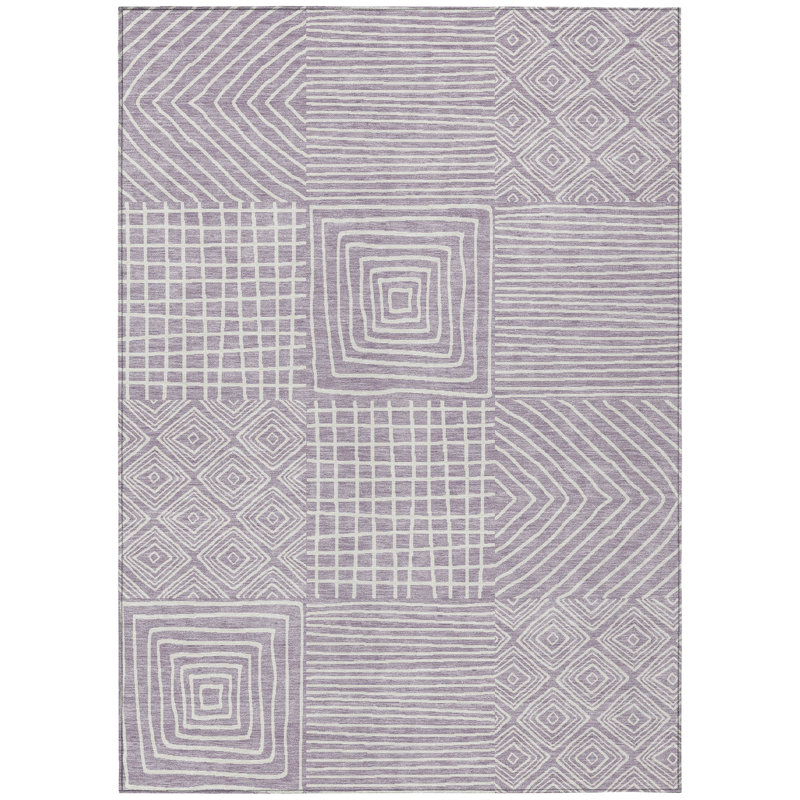 Lavender Geometric Flat Woven Washable Synthetic Rug