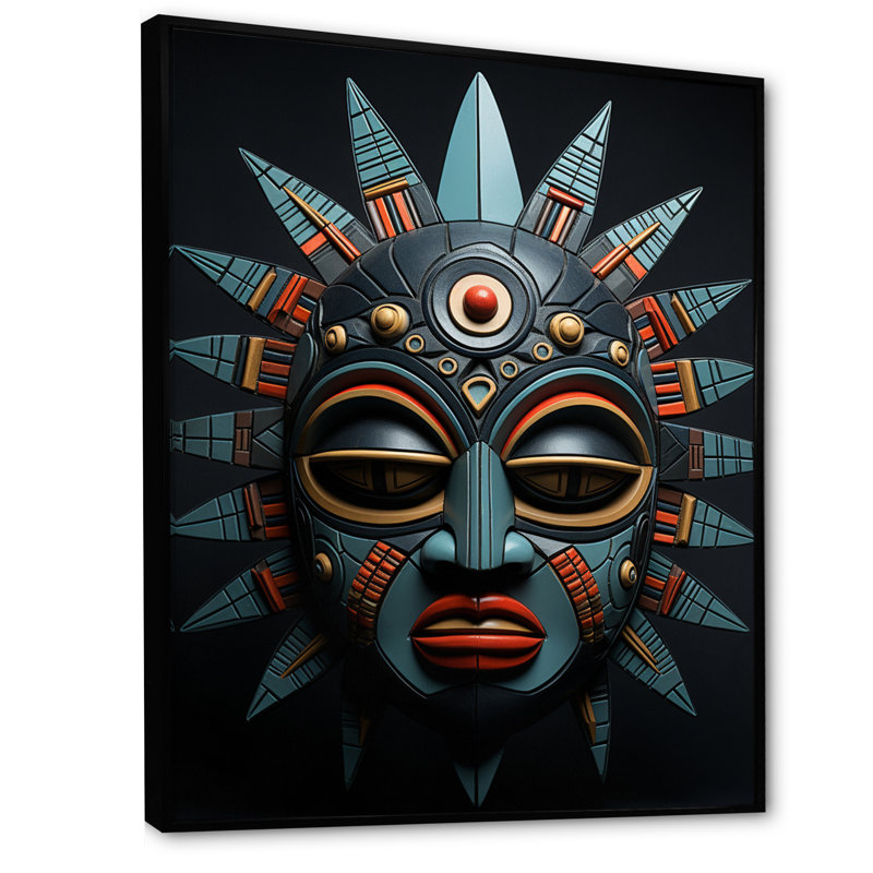 Buok, masque tribal africain Chokwe, H 20 po x l 12 po x P 1 po, Cadre flottant noir