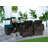 Wicker Patio Dining Set Umbrella Hole Included Square Table with Cushions Included-93913452-93913453