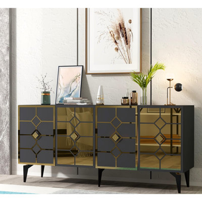 Stylish Console Table, Anthracite & Gold, 100% Melamine Coated Particle Board, Thickness: 0.7 inches | Ideal for Living Room, Entryway & Modern Décor, Durable & Elegant Design