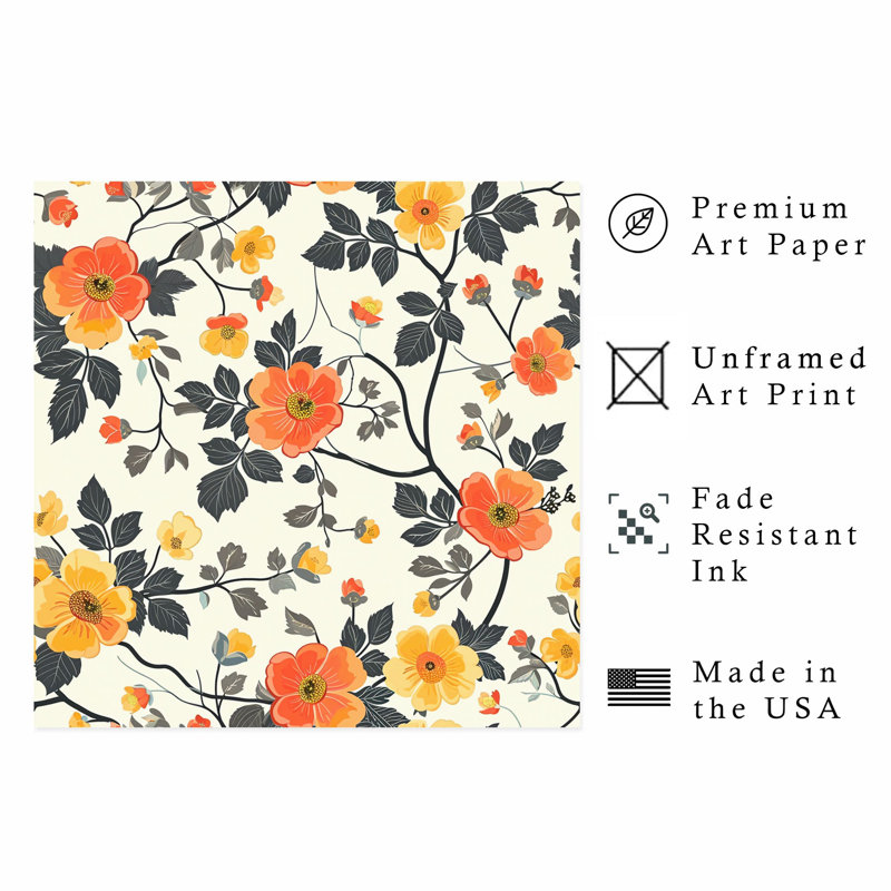 «Floral Flower Symphony I», reproduction d'art rétro sans cadre, H 10 po x l 10 po