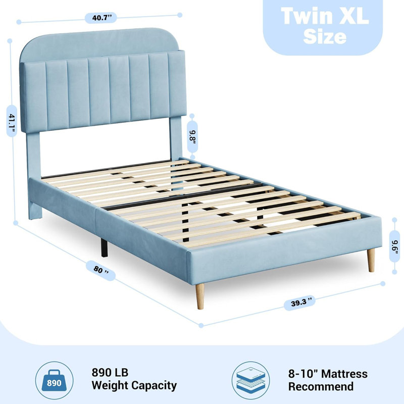 Soleigh Upholstered Slat Bed, Blue, Twin_XL