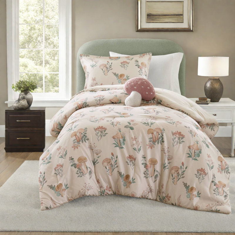 Ensembles de literie fantaisistes, édredon en microfibre avec motif champignon pour chambre à coucher confortable