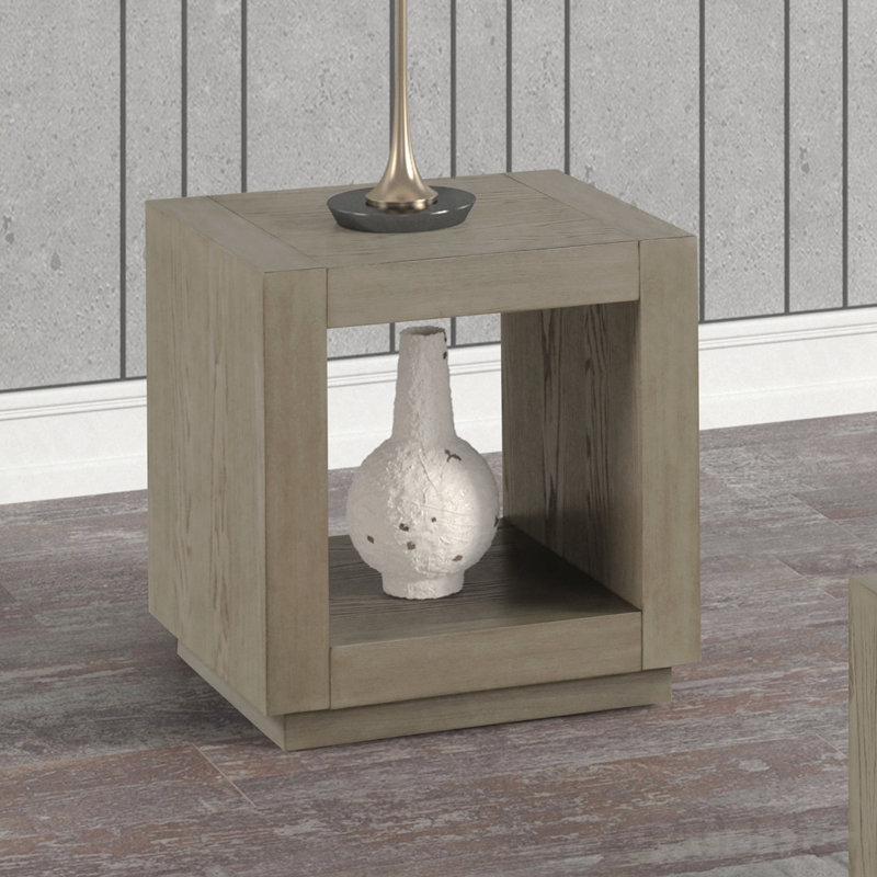 End Table, Square Natural Finish, Plinth Base