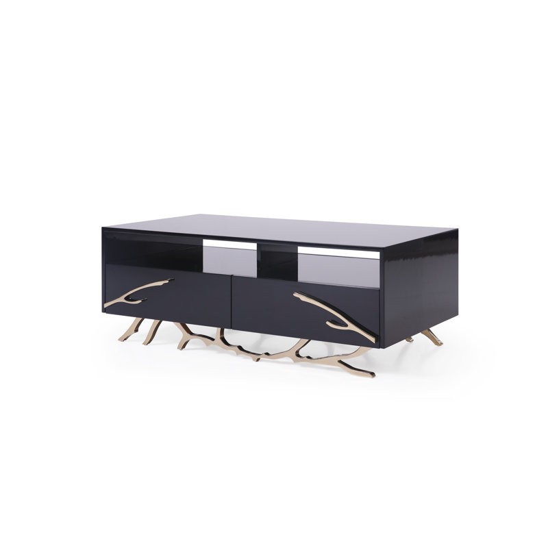 Table basse abstraite avec rangement Frisina, Noir, Or