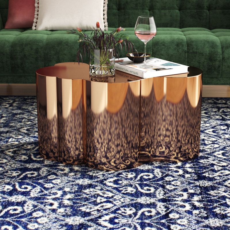 Kate Coffee Table with Cloud-Shaped Freeform Design – Modern Accent Table, 16" H x 31" L x 19" W, Rose Gold