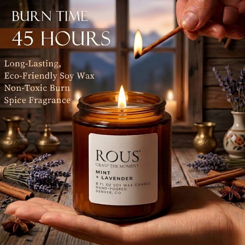 Burmese Teakwood Soy Candle – 8 oz, Hand-Poured, Clean Burn | Mint_Lavender