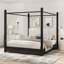 Grand lit plateforme à baldaquin avec tête de lit tapissier et structure en métal-609294759-609294761