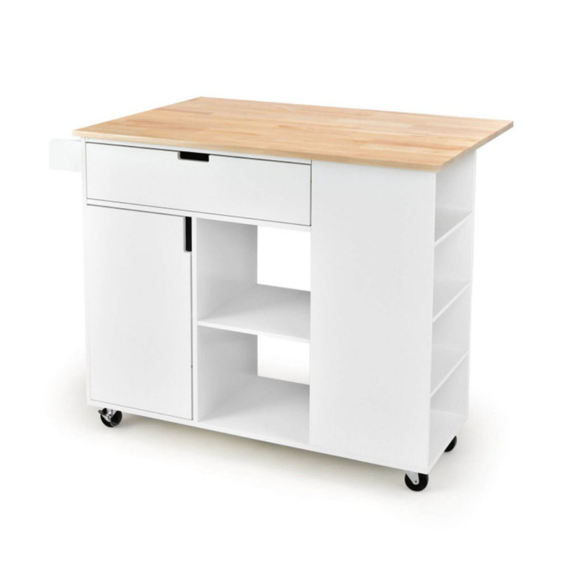 Solid Wood Top Kitchen Island, White