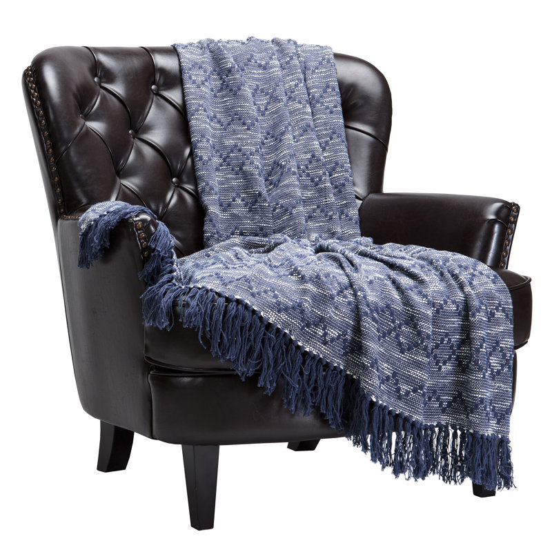 Jeté en coton doux Diamond, Indigo