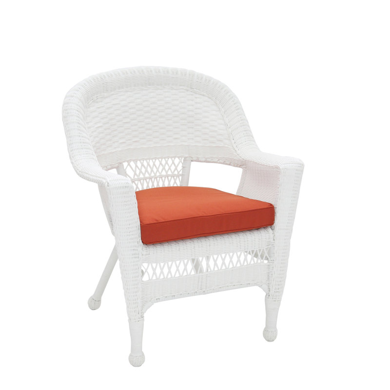 Chaise de patio avec coussins, Blanc, Rouge brique