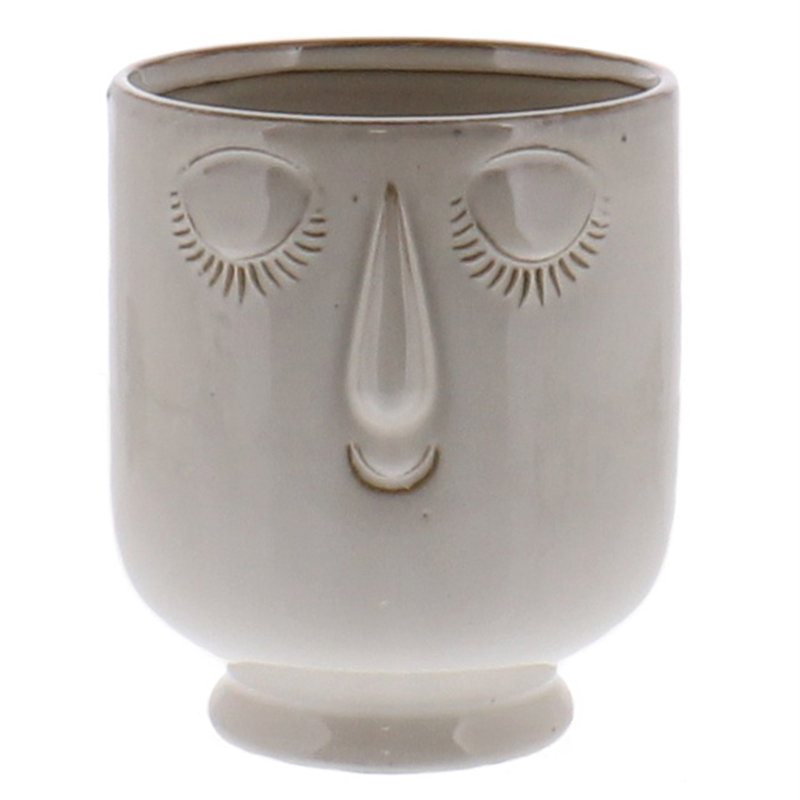 Ceramic Face Cachepot, Gray