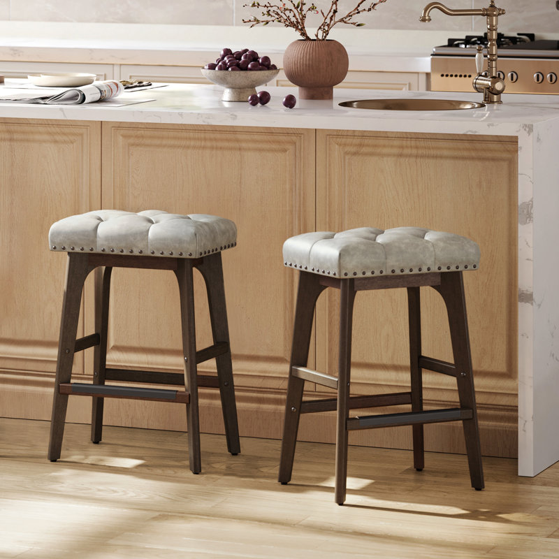 Alicio Counter Stool with Metal Frame, Cappuccino Beige Seat/Brown Frame
