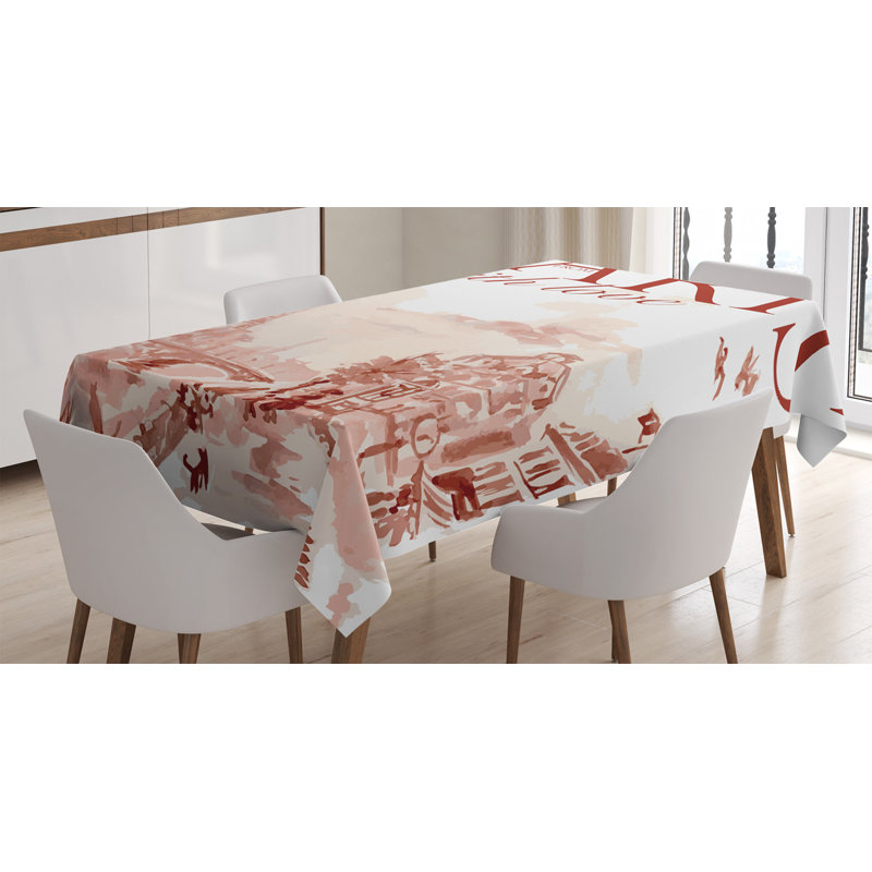 Ambesonne Paris Tablecloth, Vintage Watercolor Style Paris Illustration With Tour D'eiffel Old Streets Image, Rectangular Table Cover For Dining Room Kitchen Decor, 52" X 70", Pink