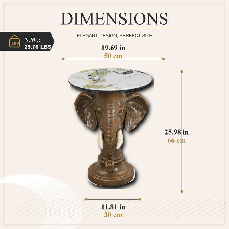 Brown Elephant Head Accent Table