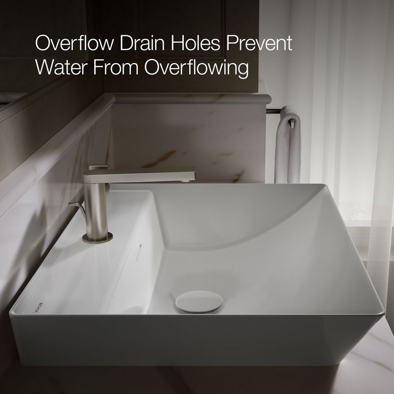 Brazn Rectangle Vessel Bathroom Sink, White, Honed Black, Single