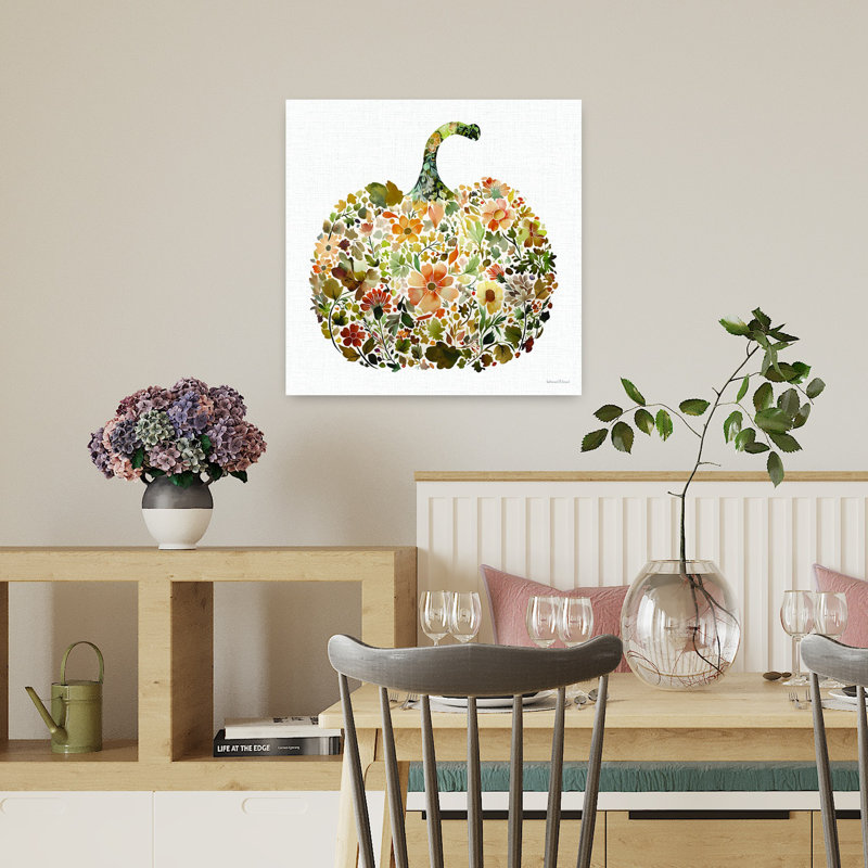 Art contemporain abstrait citrouille et pétales 1 automne, H 18 po x l 18 po