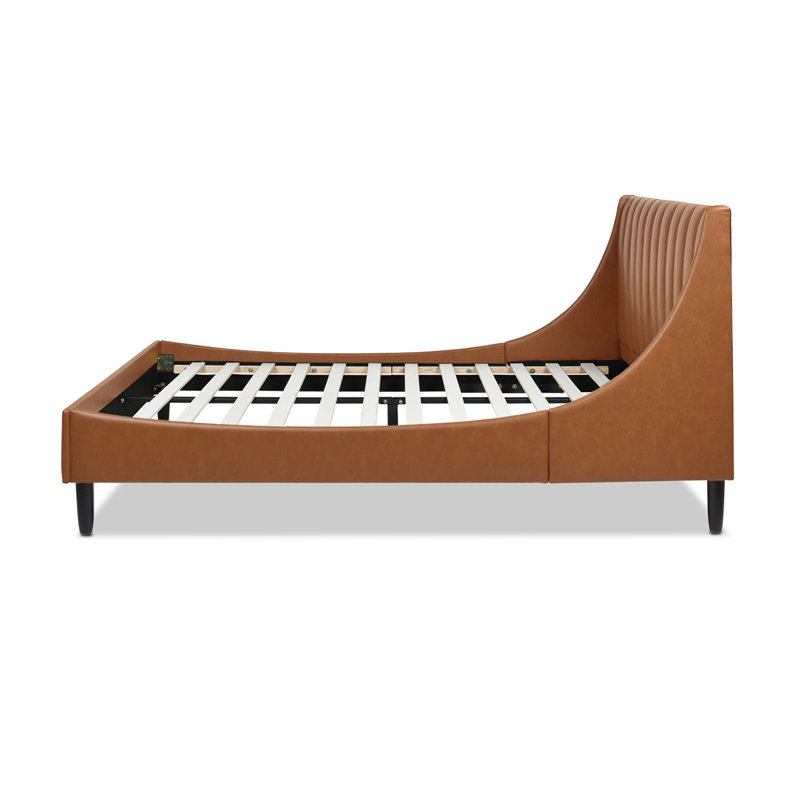 Helaina Upholstered Wingback Bed, Queen, Caramel Tan Brown Faux Leather