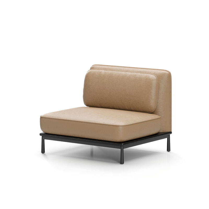 Arc Armless Chair, Bellagio 2 Cream 8805 Pigmented Leather, Black Oak