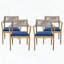 Chaises de salle à manger d'extérieur en bois d'acacia tressé avec corde beige et coussins bleu marine (ensemble de 6)