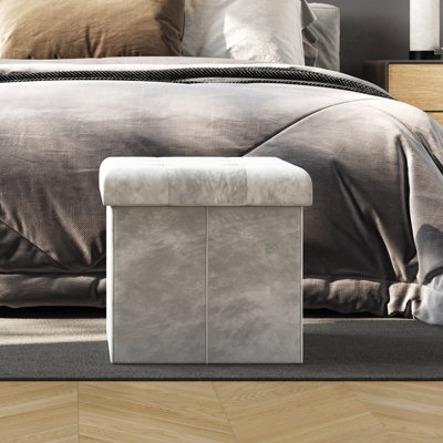 Goudou 15" Wide Storage Ottoman - Velvet Tufted Footrest, Linen Chest, or Storage Organizer with Removable Lid for Bedroom, Living Room, or Dorm