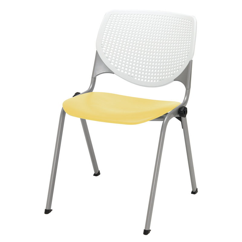 Chaise empilable en poly sans accoudoirs Kool, Sans roulettes, Blanc / jaune
