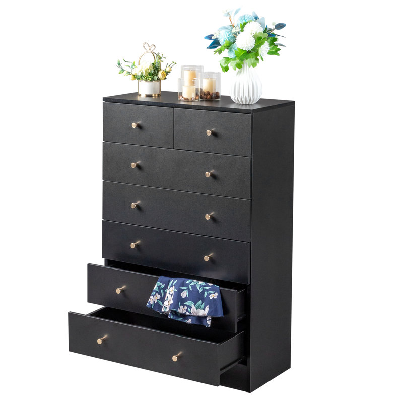 Commode 7 tiroirs 26 po Andice, Noir, noir, noir, noir