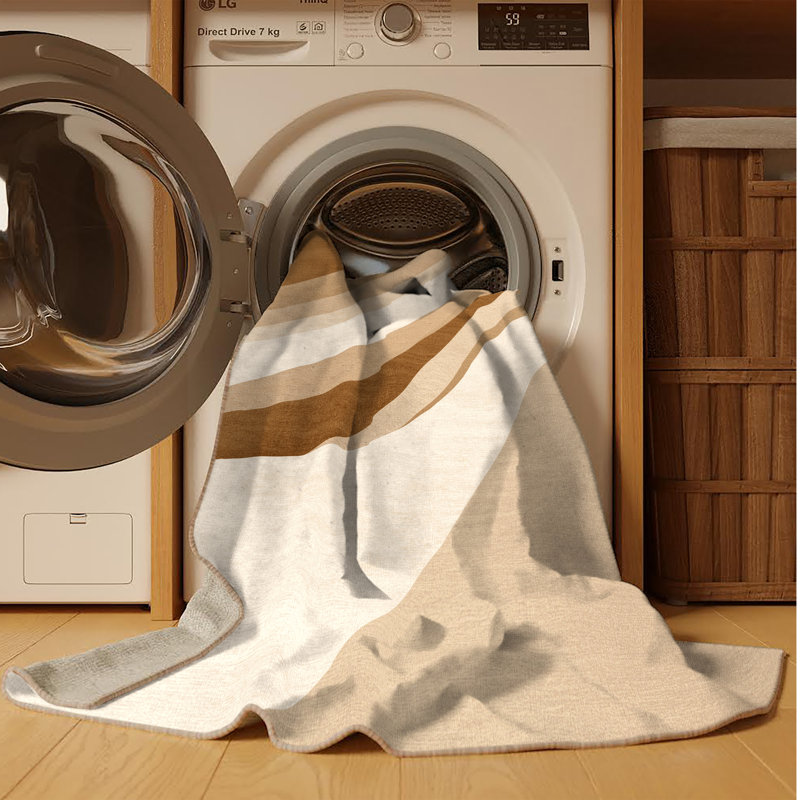 Tapis ombré contemporain Wynsum lavable à la machine en brun - reliure beige, Rond 5 pi