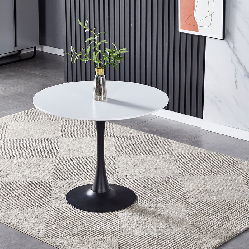 Zamir 90Cm Round Metal Base Indoor Dining Table, White