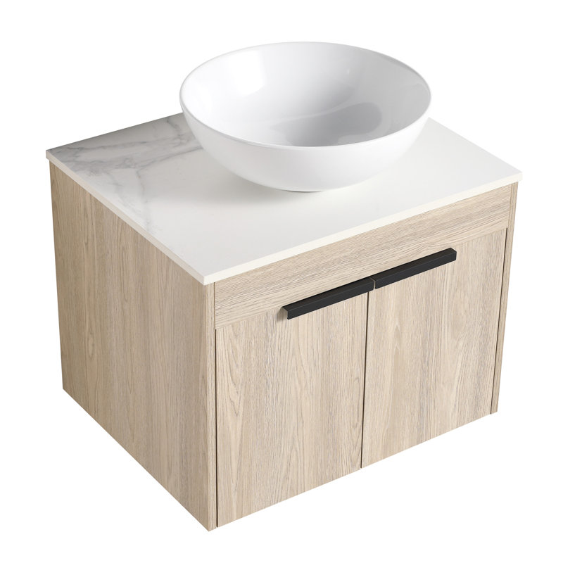 Ensemble de meuble-lavabo moderne 24 po avec lavabo en céramique, meuble-lavabo mural en chêne blanc avec porte à fermeture douce