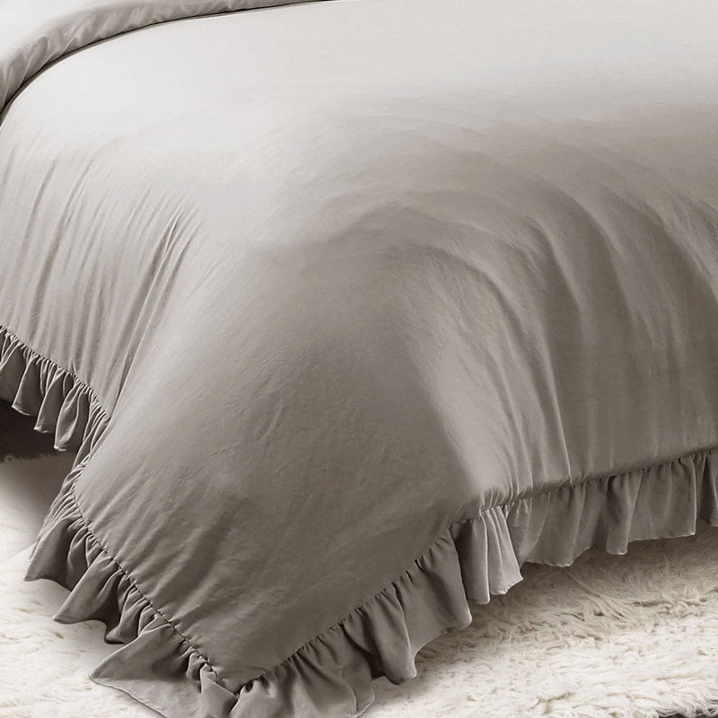 King Size Gray Microfiber Ruffled Comforter Set