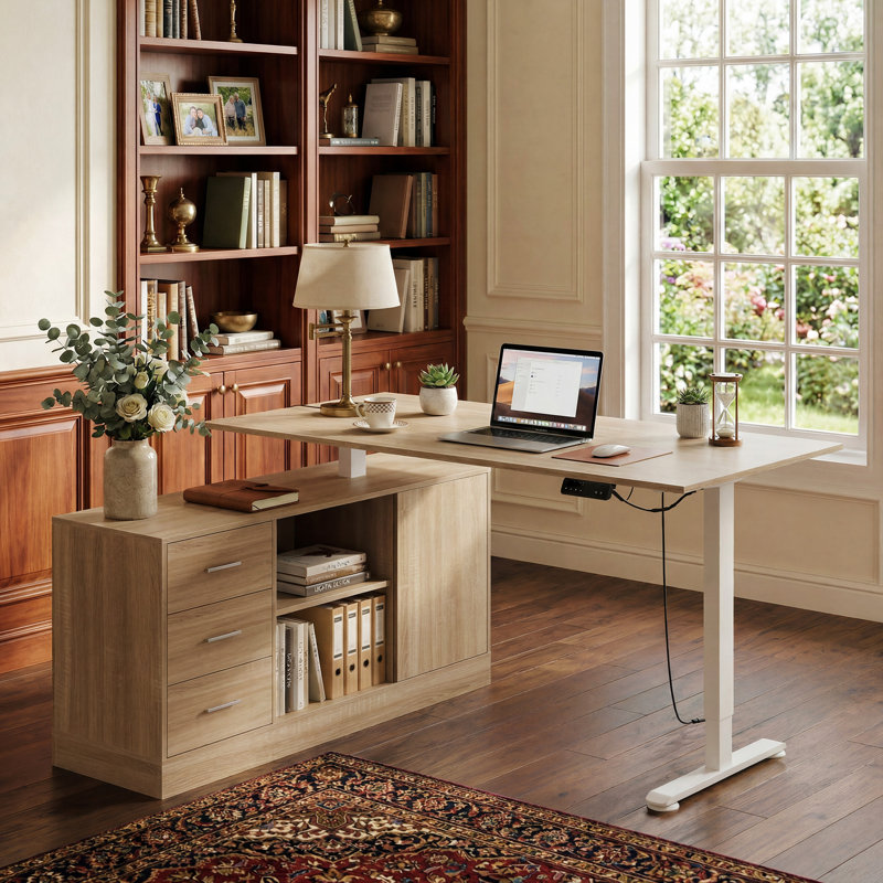 Bureau ergonomique assis-debout avec contrôleur de mémoire, Burlywood / blanc