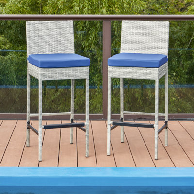 Wicker Outdoor 30" Bar Stool with Cushion (Set of 2）