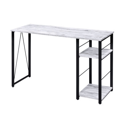 Bureau rectangulaire avec tablettes en blanc et gris