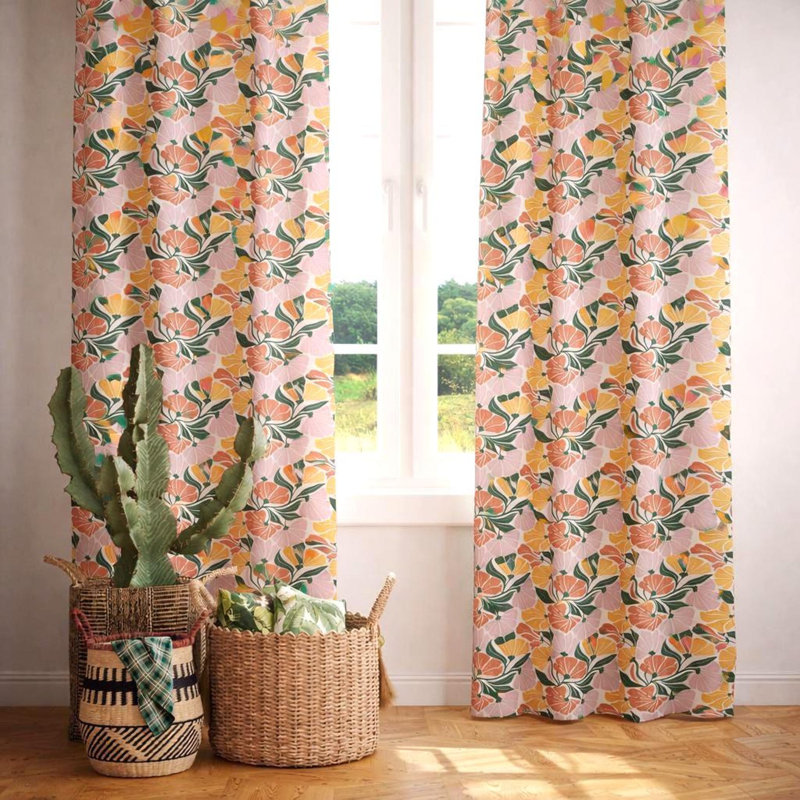 Rideaux floraux modernes Mid-Century, L 50 po x L 50 po