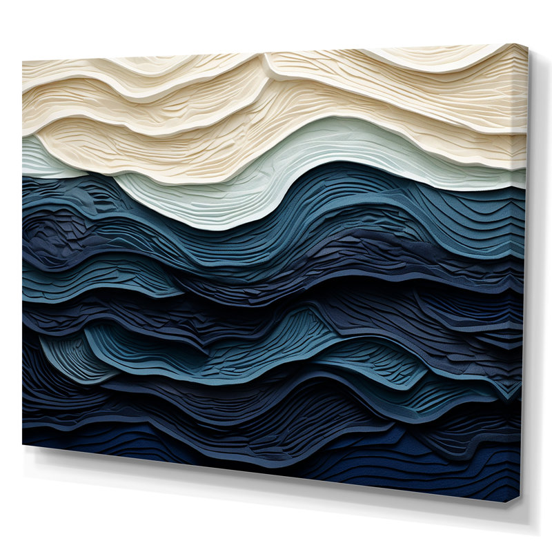 «Blue and White Coastal Waves», impression murale abstraite sur toile côtière, Sans cadre, H 24 po x l 32 po, Toile tendue